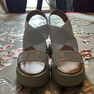 White Platform Sandals with Crisscross Straps